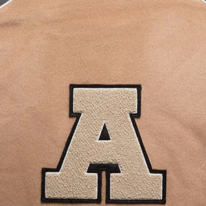 Men's Beige Varsity <b>Jacket</b> With White Sleeves Turn-down Collar Preppy Style Autumn Wear Embroidered Letter A Front Closure - Product Image 6
