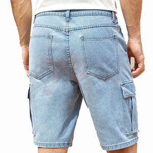 Pantalones Cortos Cargo de Mezclilla para Hombre, Lavado Claro, Cintura Media, Casuales, de Verano, de Algodón, con Bolsillos, Transpirables, Estilo Tejido - Product Image 4