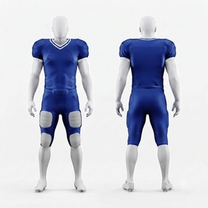 Uniforme de football américain bleu pour homme, col en V, manches courtes, jersey ajusté respirant avec pantalon à taille élastique, couleur unie - Product Image 1