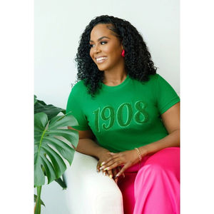 เสื้อยืดเชนิลสีดำล้วน ปี 1908 สำหรับผู้หญิง ชุดนักเรียนหญิง ปักตัวอักษร ผ้าฝ้าย เสื้อที่ระลึกชีวิตนักศึกษาแบบกรีก - Product Image 4