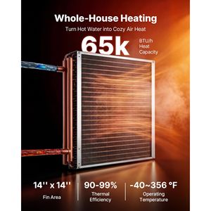 Scambiatore di calore acqua-aria 14 x 14 pollici 65K BTU con tubi alettati in rame e alette in alluminio per HVAC - Product Image 2