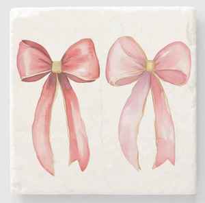 Coquette <b>Bow</b> Stone Coaster Set With Marble and Limestone Natural Finish For Elegant Home Decor Office Desk Styling and <b>Gift</b> - Product Image 2