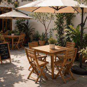 Ensemble de salle à manger d'extérieur pliable en teck massif avec table et chaises, meubles de jardin, patio, café, restaurant - Product Image 1