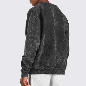 Pull en maille à col rond pour homme, couleur unie, noir délavé, sweat-shirt décontracté - Product Image 5