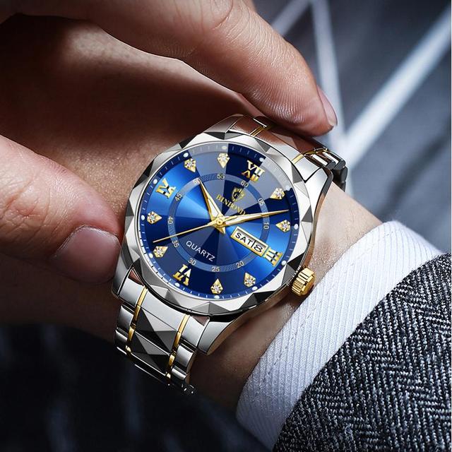 Binbond B2521 2521 Stainless Steel Leather Couple Watch Quartz Fashion Business Waterproof Luminous Hands Calendar Wristwatch