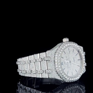 Reloj de Lujo con Cristales de Zafiro y Diamantes de Moissanita, Mecánico Personalizado, Correa de Acero Inoxidable de 20mm, Totalmente Adornado - Product Image 5