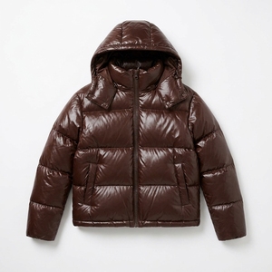 Brown Quilted Puffer Jacket With Hood Full Sleeve Zipper Winter <b>Coat</b> <b>For</b> <b>Women</b> Solid Color Polyester Wadding Thick Coated - Product Image 1
