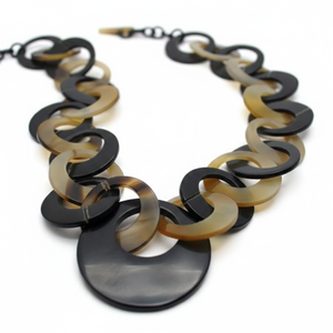 Collar de moda hecho a mano para verano con discos ovalados pulidos de cuerno de búfalo negro y cadena de eslabones sólidos para fiestas - Product Image 2