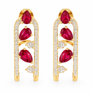 Gold Plated Pear Ruby <b>Dangle</b> <b>Earrings</b> For Women 925 Sterling <b>Silver</b> CZ July Birthstone Jewelry - Product Image 6