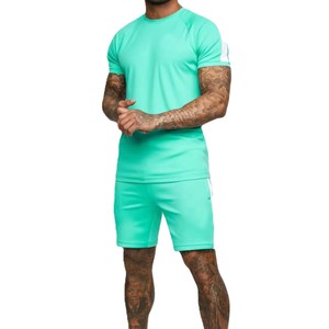 Conjunto de 2 piezas de verano transpirable para hombre, color verde menta, 100% algodón, con pantalones cortos y camisas para ropa deportiva de manga corta, alta calidad - Product Image 6