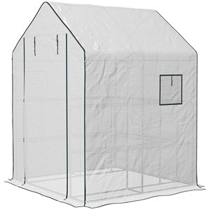 Serra Portatile 1,4m x 1,45m Resistente ai Raggi UV e all'Acqua, Scaffale a 2 Livelli a Forma di U per Fiori, Piccola Serra da Esterno per Giardini - Product Image 1