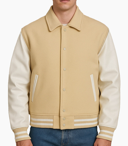 Chaqueta Varsity Personalizada para Hombre, Chaqueta Bomber de Béisbol Premium con Cuerpo de Lana, Mangas de Cuero, Parches Bordados, para Invierno - Product Image 1