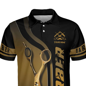 เสื้อยืดคอกลม แบรนด์ Custom Barber Jersey ผ้าโพลีเอสเตอร์ 320 กรัม ทรงปกติ แขนสั้น ป้องกันรอยยับ พิมพ์ลายแบบ Sublimation  พร้อมสกรีนโลโก้ส่วนตัวด้านหน้า - Product Image 5