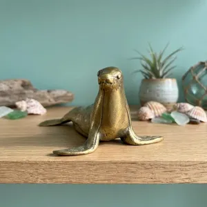 Figura de Latón Hecha a Mano, Escultura de Animal Marino, Decoración Náutica Costera, Estatua de Vida Silvestre de Lujo para Mesa, Decoración del Hogar - Product Image 1
