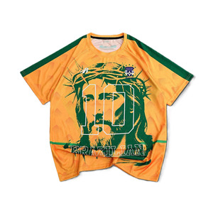 Maillot de football américain vintage surdimensionné jaune-vert en maille, impression graphique par sublimation, numéro imprimé, 100 % polyester, streetwear, OEM - Product Image 1