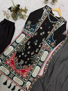 Salwar Kameez indien traditionnel pour femmes, robe en soie brodée mi-longue, coupe régulière, tenue ethnique pour mariage, style Inde Pakistan - Product Image 3