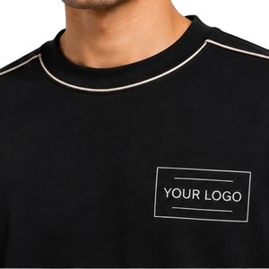 Black Mens Oversized <b>T</b> <b>Shirt</b> And Shorts Set Custom Logo Contrast Stitching Crew Neck Casual Streetwear Summer Two Piece Outfit - Product Image 5