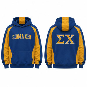 Sweat à capuche raglan bleu et or pour homme Sigma Chi, avec poches en polaire, coupe classique, décontracté, pour l'automne - Product Image 1