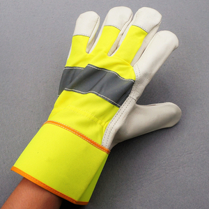 HI-VIS Reflective Canvas Industrial Construction Oil Resistant Safety protection Cowhide Leather Working <b>Glove</b> for Work - Product Image 5