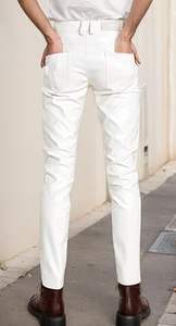 Pantalon cargo en cuir de vache véritable pour homme, avec empiècements matelassés, pantalon cargo en cuir à boutons pression pour homme - Product Image 3