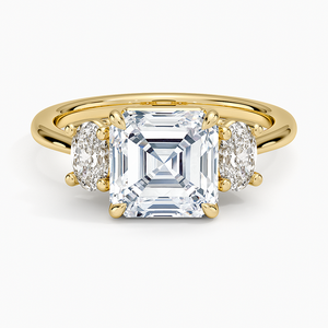 Anillo de Diamantes con Corte Asscher, Diamante Cultivado en Laboratorio, Anillo de Compromiso de Tres Piedras con Piedras Laterales Ovaladas en Oro de 14K y 18K, Joyería Fina de Lujo - Product Image 1