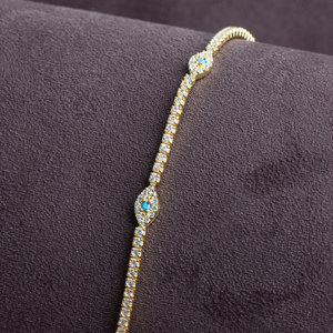 Bracelet Tennis en Argent avec Oeil Turc et Zircons Cubiques, Plaqué Or 18K, Protection Oculaire, Cadeau, Produit en Gros - Product Image 5