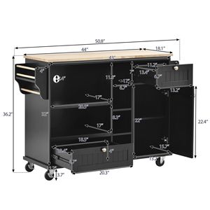 Carrello da Cucina in Legno Massello con Due Ruote Bloccabili, Mobiletto per Microonde, Unità di Servizio da Terra - Product Image 5