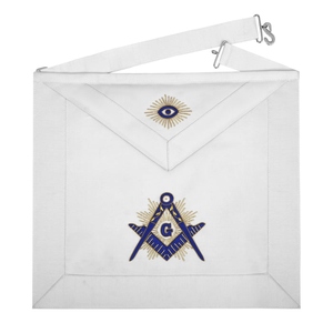 Master Mason Blue Lodge <b>Apron</b> <b>White</b> Velvet Hand Threaded Silk Hand Embroidery <b>White</b> Leather with Premium Masonic Regalia - Product Image 1