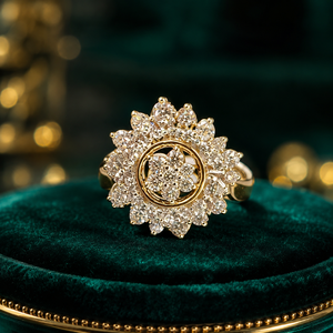 Luxury 14K <b>Gold</b> Women <b>Ring</b> with Floral Stone Cluster Premium Wedding Party Wear Jewelry Collection - Product Image 1