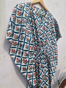 Women Cotton Printed <b>Kaftan</b> Dress Geometric Floral Pattern Loose Fit Maxi <b>Kaftan</b> Beach Wear <b>Summer</b> Lounge Wear - Product Image 4