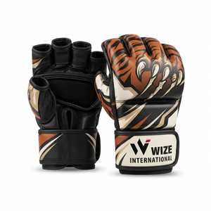 ถุงมือ MMA WIZE INTERNATIONAL แบบครึ่งนิ้ว หนัง PU ปิดด้วยเวลโคร ลายเสือ สำหรับทุกเพศ ถุงมือศิลปะการต่อสู้ ถุงมือ MMA - Product Image 1