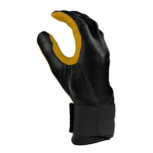 Gants de frappe en cuir noir avec paume rembourrée jaune et fermeture auto-agrippante pour l'entraînement des adultes - Product Image 2