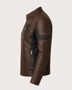High Quality Custom Men's Genuine Leather Cafe <b>Racer</b> Motorcycle <b>Jacket</b> Windproof Flame-Retardant CE Protection Outdoor Fashion - Product Image 2