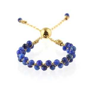 <b>Lapis</b> <b>Lazuli</b> Free Size <b>Ring</b> from SwatiN Designs, featuring hand-woven faceted blue <b>lapis</b> beads and an adjustable gold-tone - Product Image 4