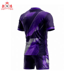 Conjunto de camiseta y pantalones cortos de fútbol para hombre, morado, sublimado, transpirable, 100% poliéster, uniforme de fútbol para adulto, sin costuras, con detección de aguja - Product Image 5