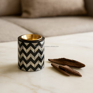 Juego de quemador Mubkhar Bakhoor con patrón de Chevron de resina azul con incrustaciones de latón, decoración árabe de lujo para el hogar y regalo de Ramadán Kuwait - Product Image 2