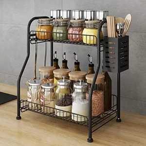 2 Tier Wooden <b>Kitchen</b> Spice Rack Multifunctional Countertop Seasoning <b>Storage</b> Shelf Condiment Bottle Holder Organizer - Product Image 3