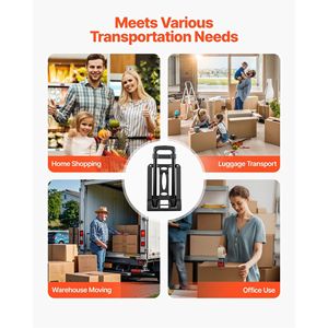 Black Folding Hand Truck 110 Lbs Load Capacity Collapsible <b>Luggage</b> <b>Cart</b> 2 Wheels 1 Elastic Rope Utility Dolly Platform <b>Cart</b> for - Product Image 6