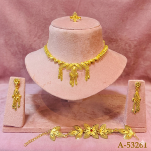 Gold Plated Alloy Tassel Choker Necklace Drop Earrings Set for Women Wedding Bohemia Style A-53289 MOLL JEWELLERS Zircon Vintage - Product Image 2