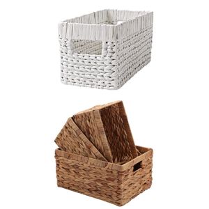 COUNTER SORT Vintage Geometric Hyacinth Rectangle Laundry <b>Basket</b> Cut-out Handles Eco-Friendly Multifunction Clothes Organizer - Product Image 2