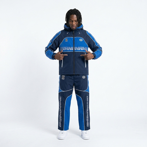 OEM Unisex 2-Piece Sweat Suit Tracksuit Hooded <b>Zip</b>-<b>Up</b> <b>Jacket</b> Nylon Track Pants Windproof Breathable Casual Sport Wear Loose Fit - Product Image 1