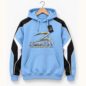 Sudadera con Capucha de Fútbol Azul Claro y Blanco/Negro, Cosida a Medida, Venta al Por Mayor Directa de la Industria Ziakot - Product Image 1