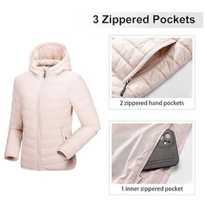 Women's Packable Lightweight Full-Zip Puffer <b>Jacket</b> with Hood <b>Quilted</b> Winter Coat Warm Insulated Casual Outdoor Cold Weather - Product Image 4