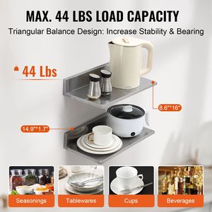 Mensole a Muro in Acciaio Inossidabile di Grado Commerciale 21,8 x 40,6 cm, Design Flottante con Capacità di Carico di 20 kg per Montaggio a Parete - Product Image 3