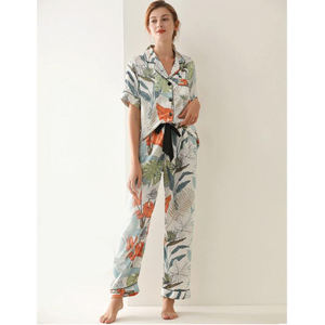 Ensemble de pyjama en satin à pois pour femmes, deux pièces, boutonné, manches longues, vêtements de nuit - Product Image 3
