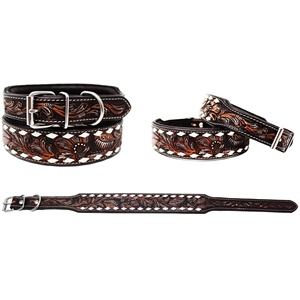 Rodeo International collier de chien rembourré souple en cuir de haute qualité avec outillage à la main florale et couture Buck vente en gros - Product Image 3