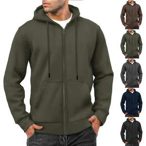 Sudadera con capucha para hombre con logotipo personalizado, de forro polar grueso, con cremallera completa, corte ajustado, estilo casual, color liso, ropa urbana. - Product Image 1