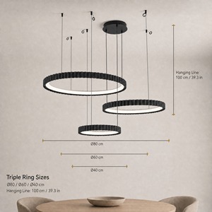 Modern Three <b>Ring</b> Led Chandelier Dimmable Remote Control Aluminum Adjustable Height For Dining And Living Rooms - Product Image 3