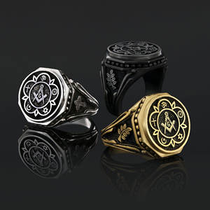 แหวนเมสัน BOJ รุ่น 003 แบบกำหนดเองได้ สำหรับทั้งชายและหญิง แหวนตราประทับฟรีเมสันส่วนบุคคล แหวนตราประทับมาสเตอร์เมสันเท็กซัส สไตล์ฮิปฮอป สีเงิน ราคาประหยัด - Product Image 1