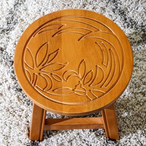 Carved Floral Wooden <b>Step</b> <b>Stool</b> Natural Design for <b>Stools</b> & Ottomans - Product Image 2